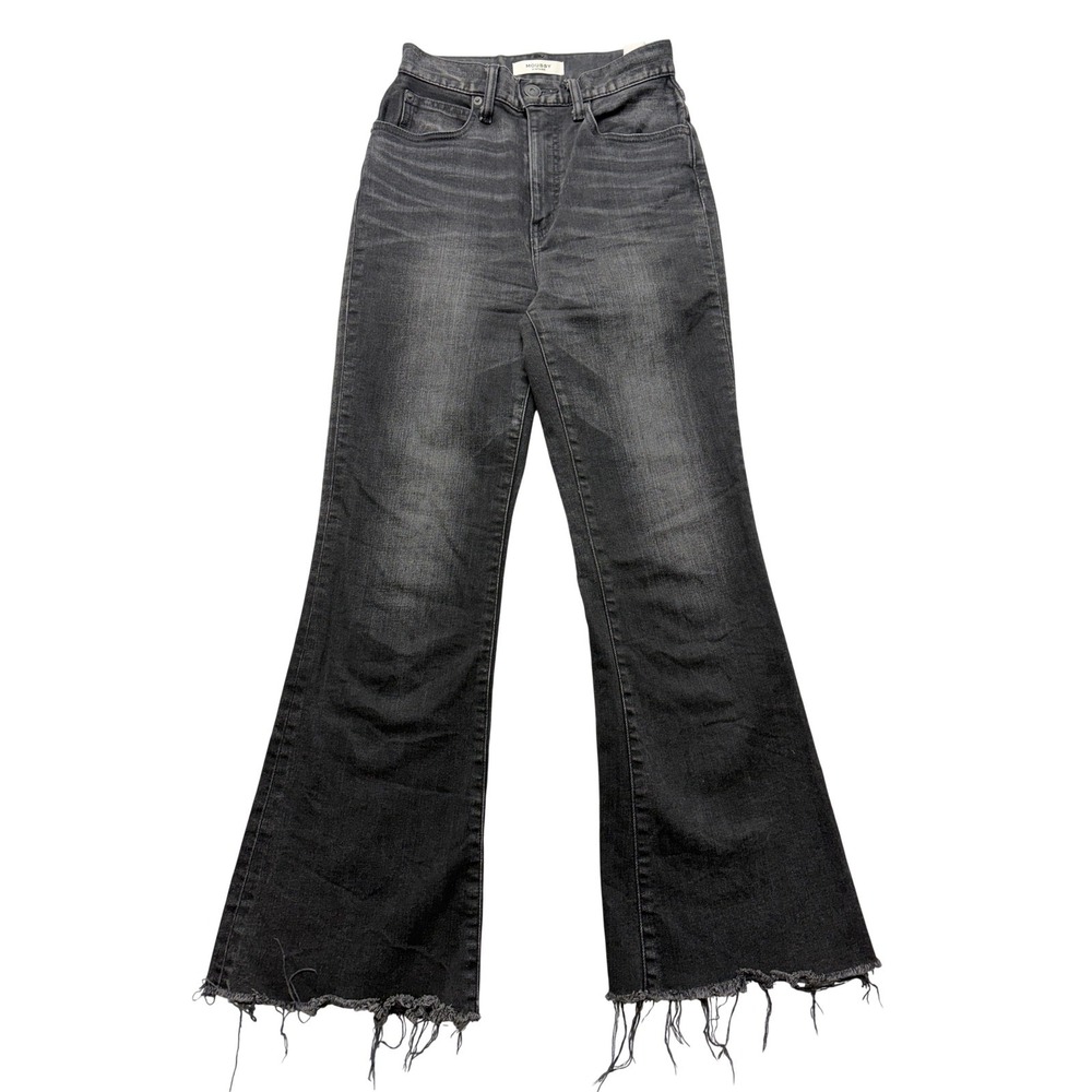 Moussy Vintage Flare Jeans Womens 25 Gray High Rise Raw Hem Stretch Japan